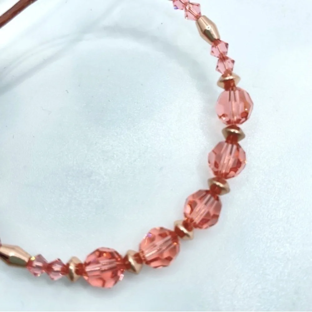 Alex And Ani Peony Swarovski Crystal Shiny Rose Gold Beaded Bangle Bracelet NWT